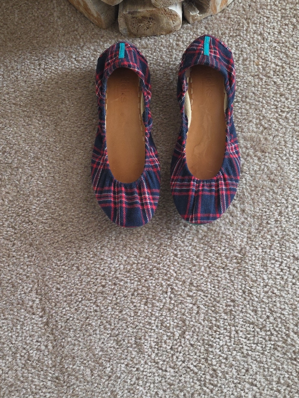 Plaid Ballet Flats in Navy and Red - Women's Comfort Slip-Ons
